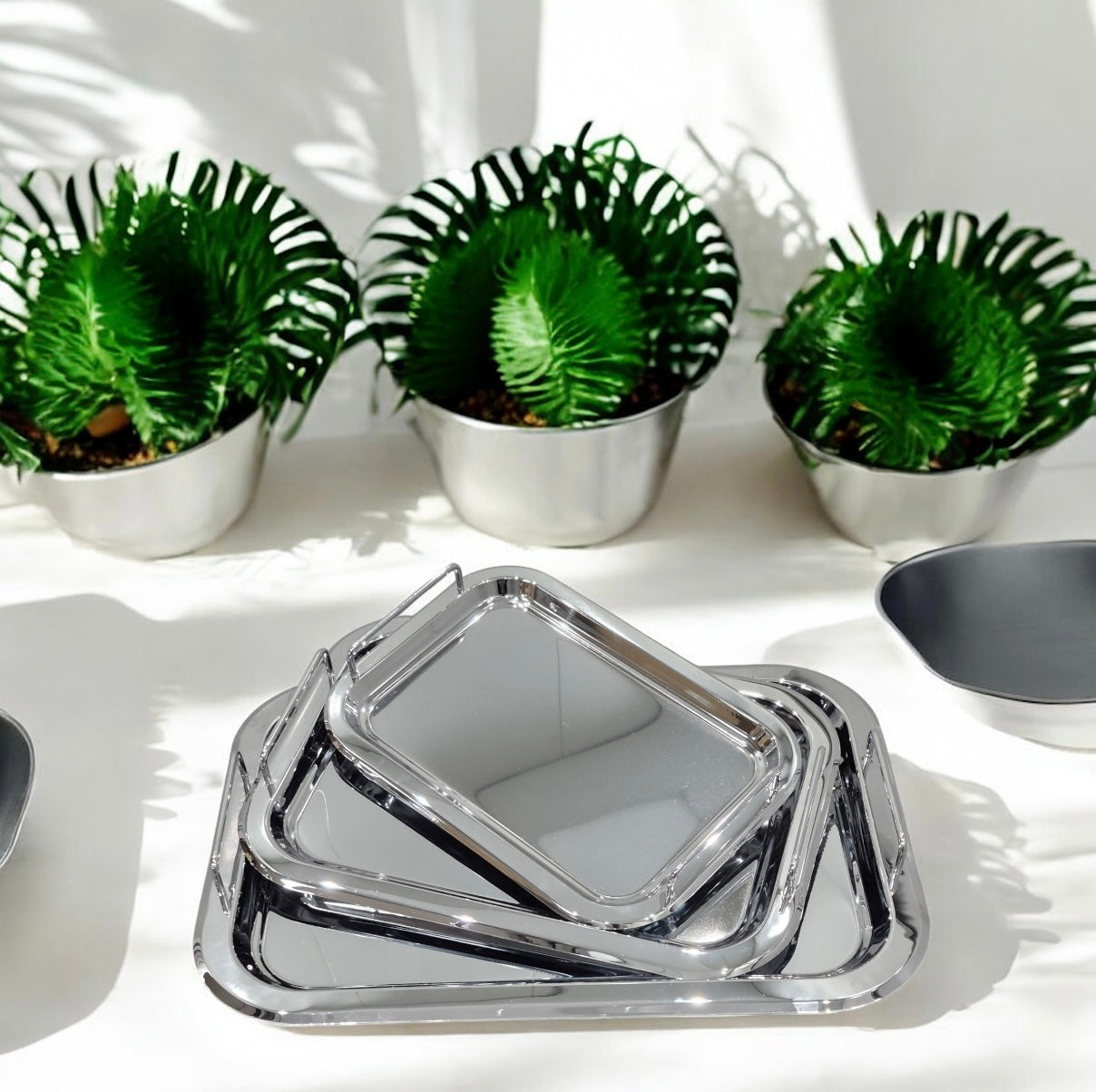 Set of 3 trays stainless steel (D1080)