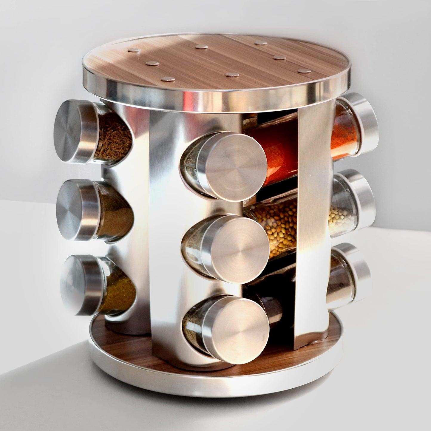 Spice Carousel 360° Rotating Spice Rack, 12 Spice Jars, Food Grade 430 Stainless Steel Rotating Kitchen Spice Rack, Spice Jars for Sprinkling, with Label Paper and Writing Pen ( C634)