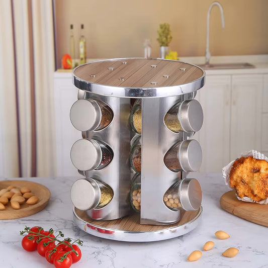 Spice Carousel 360° Rotating Spice Rack, 12 Spice Jars, Food Grade 430 Stainless Steel Rotating Kitchen Spice Rack, Spice Jars for Sprinkling, with Label Paper and Writing Pen ( C634)