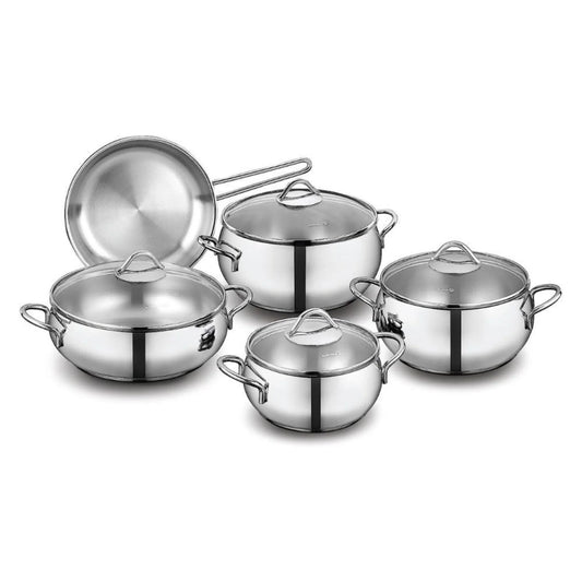 Korkmaz Tombik 9 Pieces Cookware Set 18/10 , Induction Base Pots and Pans Set Silver 9 Pcs A1800